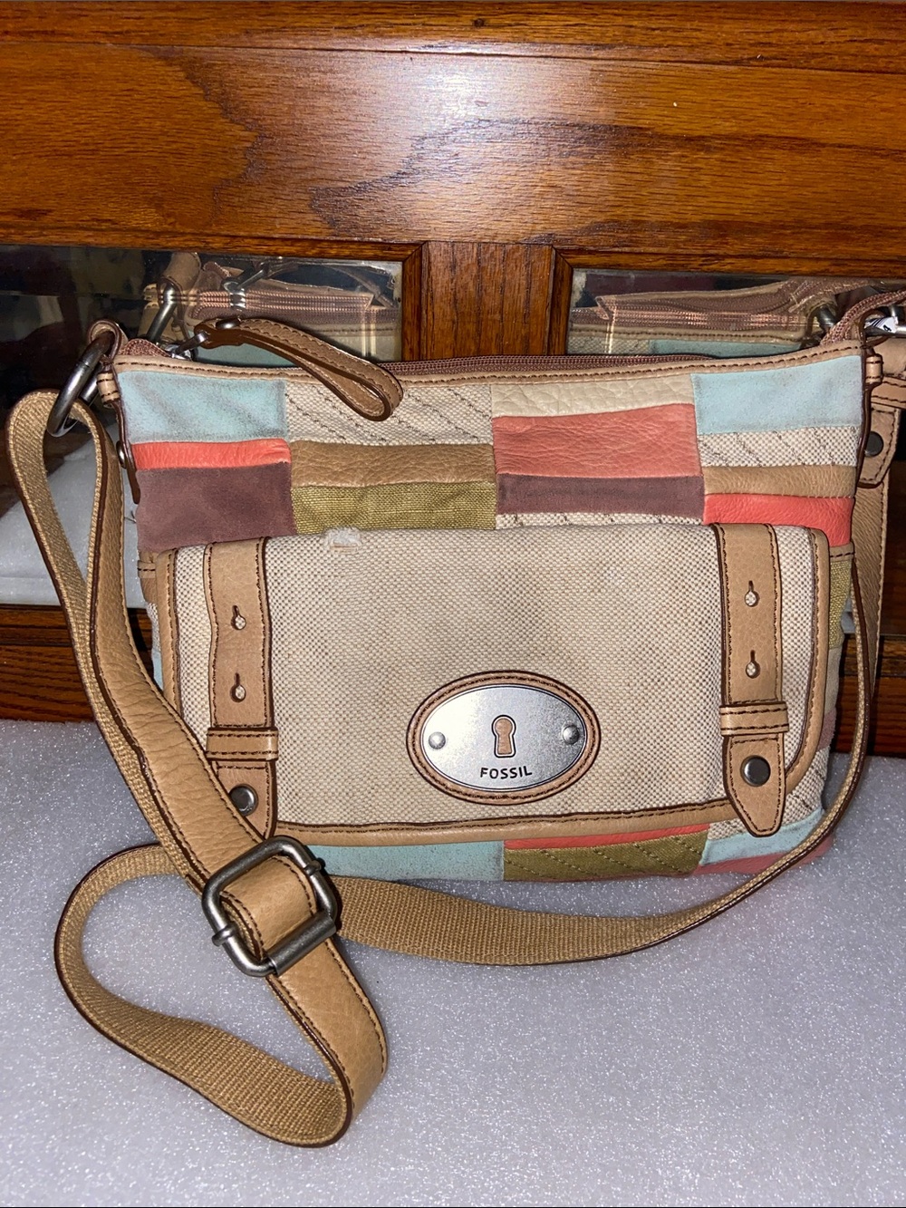 Fossil Multicolor Leather Patchwork Crossbody Bag